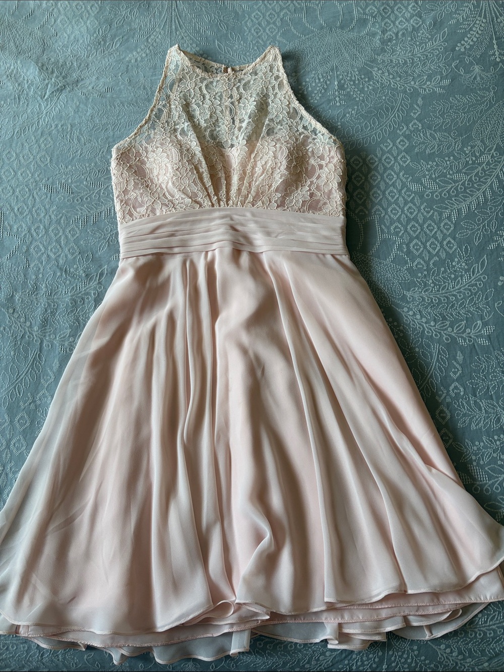 Bill Levkoff- Lace Bodice Chiffon Summer Dress in Blush Pink